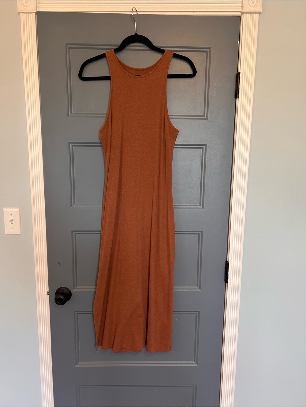 Sleeveless Ribbed Midi Dress in Rust